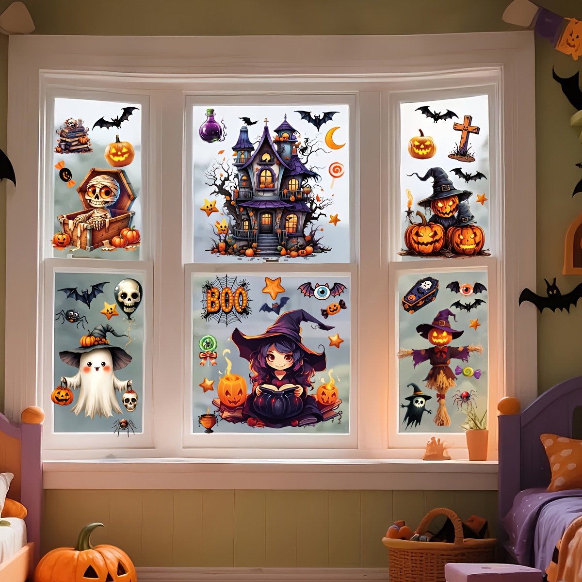 Sticker Sheet Set - 10 vellen 3D Halloween raamstickerset, herbruikbare