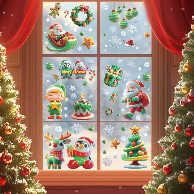 Sticker Sheet Set - 9 vellen/set kerstboom sneeuwpop statische glazen